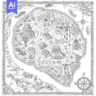 Aset premium populer: Hand-Drawn Sketch of an Island with Buildings and Trees