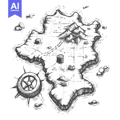 Popular premium asset: Hand-Drawn Sketch of an Island with Mountains and a Compass