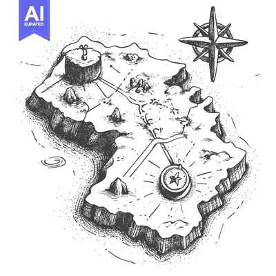 Popular premium asset: Hand-Drawn Sketch of an Island with Two Compasses and a Winding Path