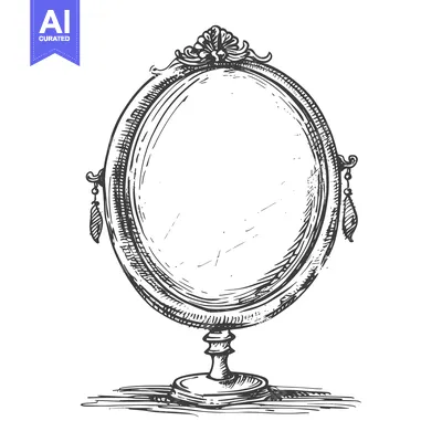 Aset premium populer: Hand-Drawn Sketch of an Ornate Antique Mirror
