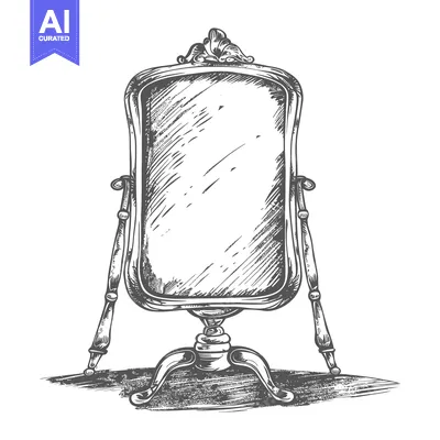 Aset desain premium: Hand-Drawn Sketch of an Ornate Antique Mirror