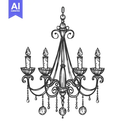 Hand-drawn sketch of an ornate chandelier with candles and crystal dro