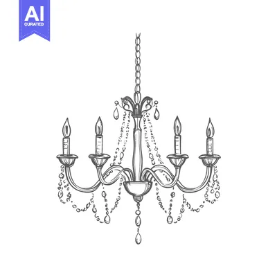 Premium design asset: Hand-Drawn Sketch of an Ornate Chandelier with Crystal Drops