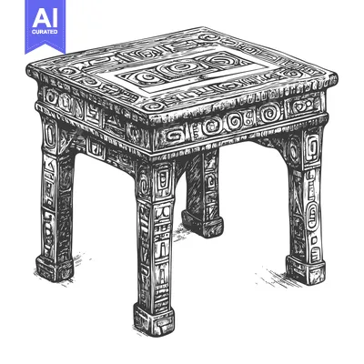 Aset premium populer: Hand-Drawn Sketch of an Ornate Wooden Table with Detailed Carving