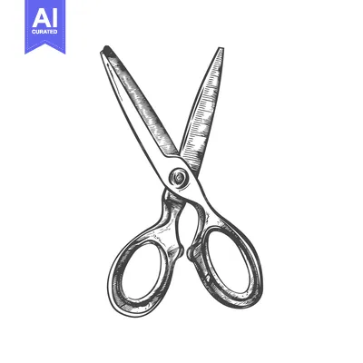 Aset desain premium: Hand-Drawn Sketch of a Pair of Open Scissors