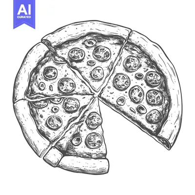 Aset premium populer: Hand-Drawn Sketch of a Partially Eaten Pizza with Tomatoes