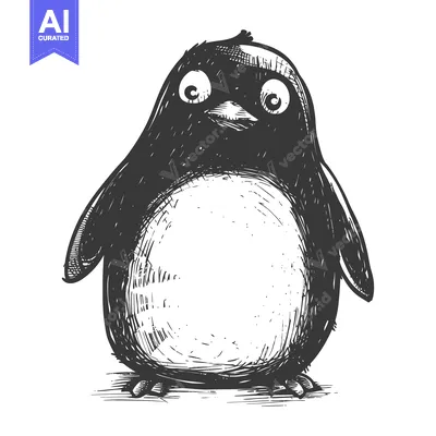 Aset premium populer: Hand-drawn Sketch of a Penguin with Big Eyes