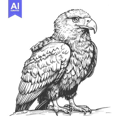 Aset desain premium: Hand-drawn sketch of a perched eagle with detailed feathers and talons