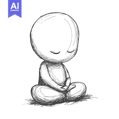 Aset desain premium: Hand-drawn sketch of a person meditating in a seated position