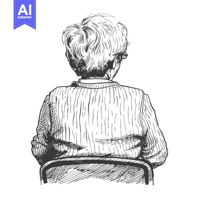 Premium design asset: Hand-drawn sketch of a person sitting on a chair, seen from behind
