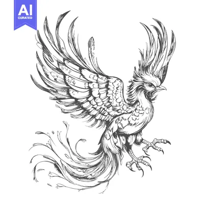 Premium design asset: Hand-drawn sketch of a phoenix with outstretched wings