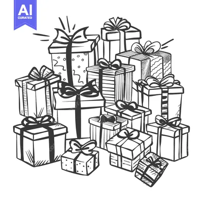 Aset premium populer: Hand-drawn Sketch of a Pile of Wrapped Gifts with Bows