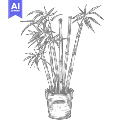 Premium design asset: Hand-Drawn Sketch of a Potted Bamboo Plant