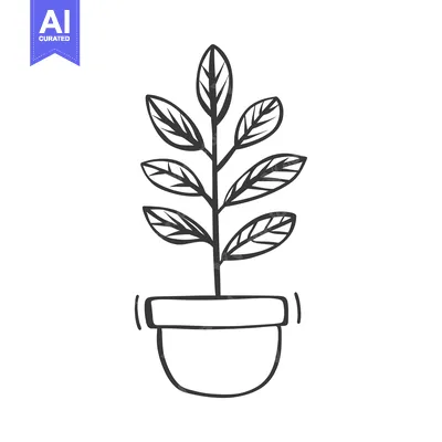 Aset premium populer: Hand-Drawn Sketch of a Potted Plant with Five Leaves