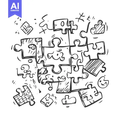 Aset desain premium: Hand-drawn Sketch of a Puzzle with Scattered Pieces
