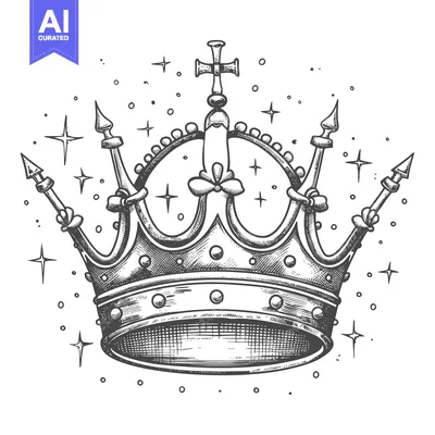 Hand-Drawn Sketch of a Regal Crown with a Cross and Stars