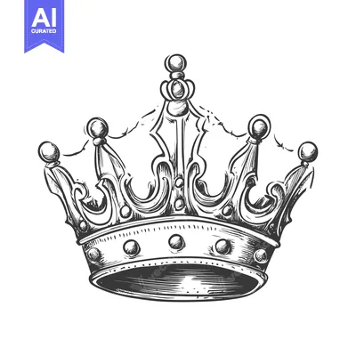 Aset desain premium: Hand-Drawn Sketch of a Regal Crown with Ornate Details