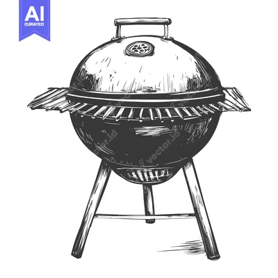 Aset desain premium: Hand-drawn Sketch of a Round Charcoal Grill with a Lid and Legs