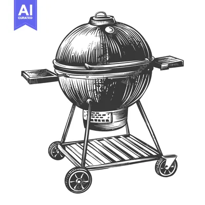 Aset desain premium: Hand-drawn sketch of a round, wheeled barbecue grill