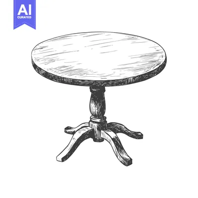 Aset premium populer: Hand-drawn sketch of a round wooden table with a pedestal base