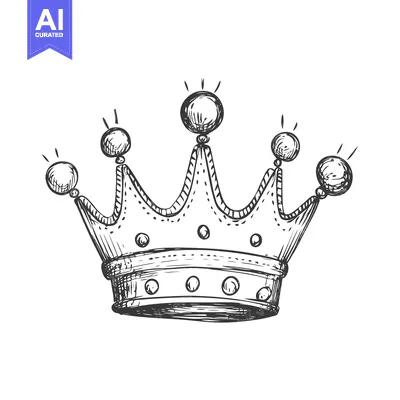 Aset desain premium: Hand-drawn sketch of a royal crown with five round embellishments
