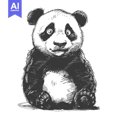 Aset desain premium: Hand-drawn Sketch of a Sad Panda Bear