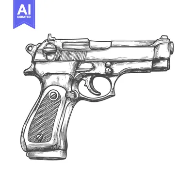 Popular premium asset: Hand-drawn sketch of a semi-automatic pistol
