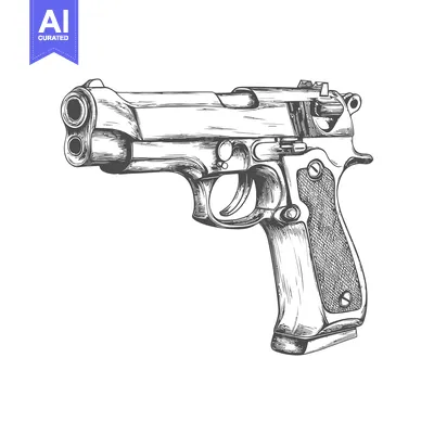 Aset desain premium: Handgun Drawing Illustration.