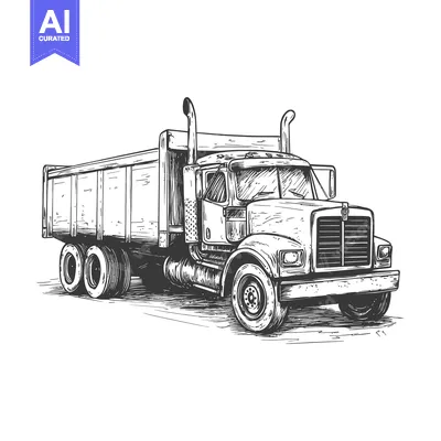 Aset premium populer: Hand-drawn sketch of a semi-trailer truck with a wooden bed