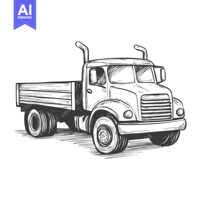 Aset desain premium: Hand-drawn sketch of a semi-truck with a wooden flatbed