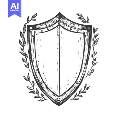 Aset desain premium: Hand-drawn sketch of a shield with a floral design