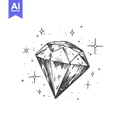 Hand-Drawn Sketch of a Shiny Diamond with Surrounding Stars