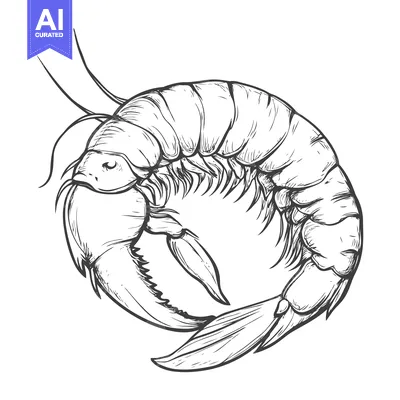 Aset desain premium: Hand-Drawn Sketch of a Shrimp Curled in a Circle