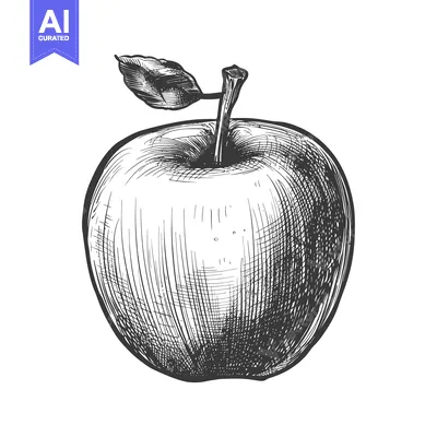 Aset desain premium: Hand-Drawn Sketch of a Single Apple with a Leaf
