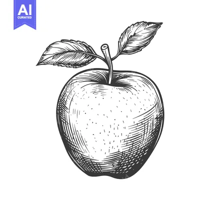 Aset desain premium: Hand-Drawn Sketch of a Single Apple with Leaves