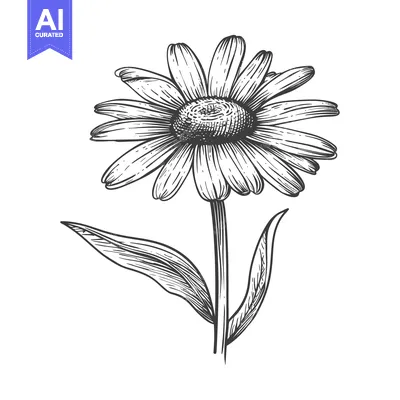 Aset premium populer: Hand-Drawn Sketch of a Single Daisy with Leaves