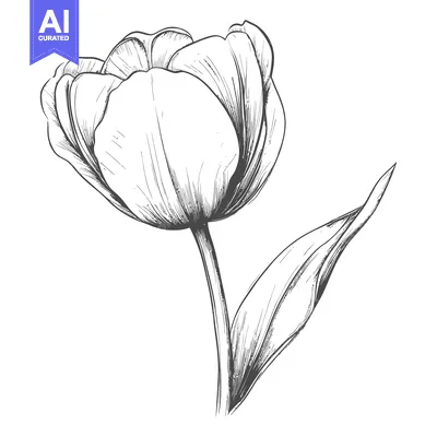 Popular premium asset: Hand-Drawn Sketch of a Single Tulip with a Leaf