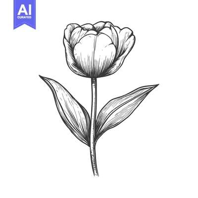 Premium design asset: Hand-Drawn Sketch of a Single Tulip with Stem and Leaves