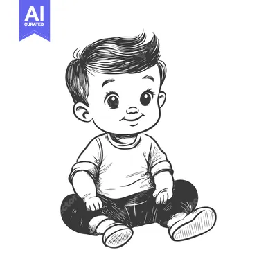 Aset premium populer: Hand-Drawn Sketch of a Sitting Baby Boy with a Smile