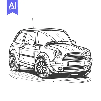 Aset desain premium: Hand-drawn sketch of a small, compact car with a rounded body and four