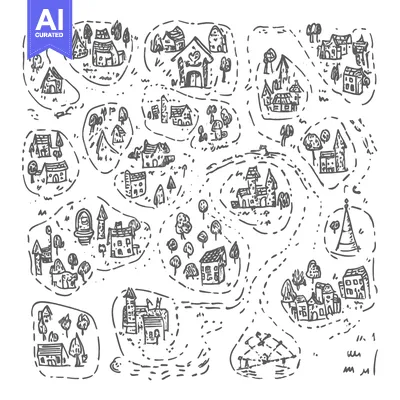 Popular premium asset: Hand-drawn Sketch of a Small Village with Multiple Buildings and Trees
