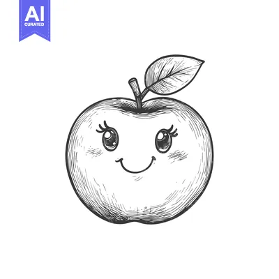 Aset premium populer: Hand-Drawn Sketch of a Smiling Apple with a Leaf