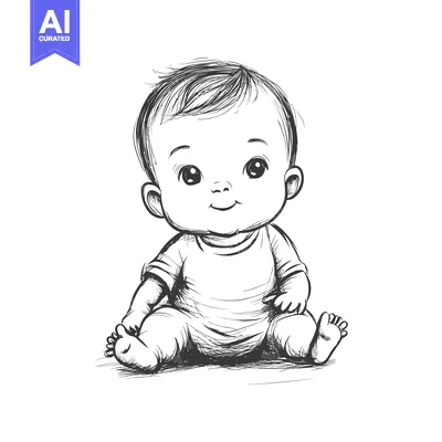 Premium design asset: Hand-Drawn Sketch of a Smiling Baby Sitting with Legs Crossed