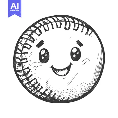 Premium design asset: Hand-Drawn Sketch of a Smiling Baseball with Stitches