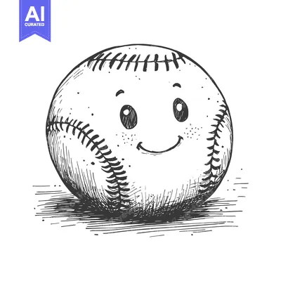 Aset premium populer: Hand-drawn sketch of a smiling baseball with stitching