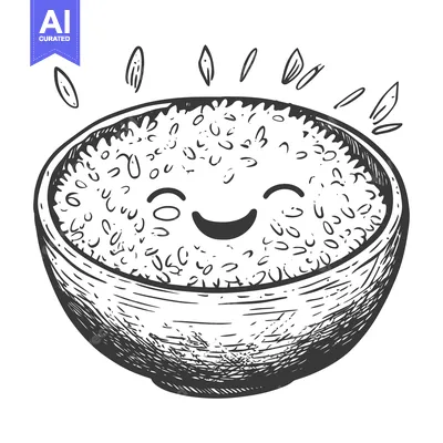Aset premium populer: Hand-Drawn Sketch of a Smiling Bowl of Rice with Scattered Grains