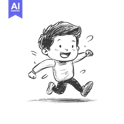 Premium design asset: Hand-drawn sketch of a smiling boy running