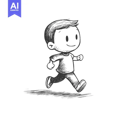 Aset premium populer: Hand-Drawn Sketch of a Smiling Boy Running