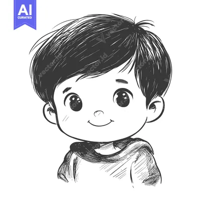 Aset premium populer: Hand-Drawn Sketch of a Smiling Boy with Short Hair