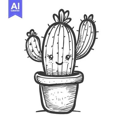 Premium design asset: Hand-Drawn Sketch of a Smiling Cactus in a Pot